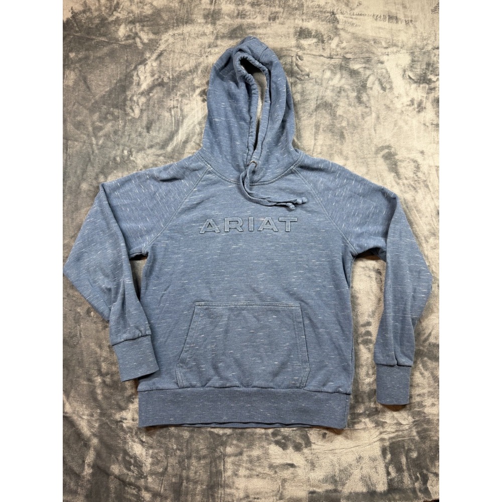 Ariat REAL Womens XS Blue Marled Pullover Hoodie Embroidered Logo Western